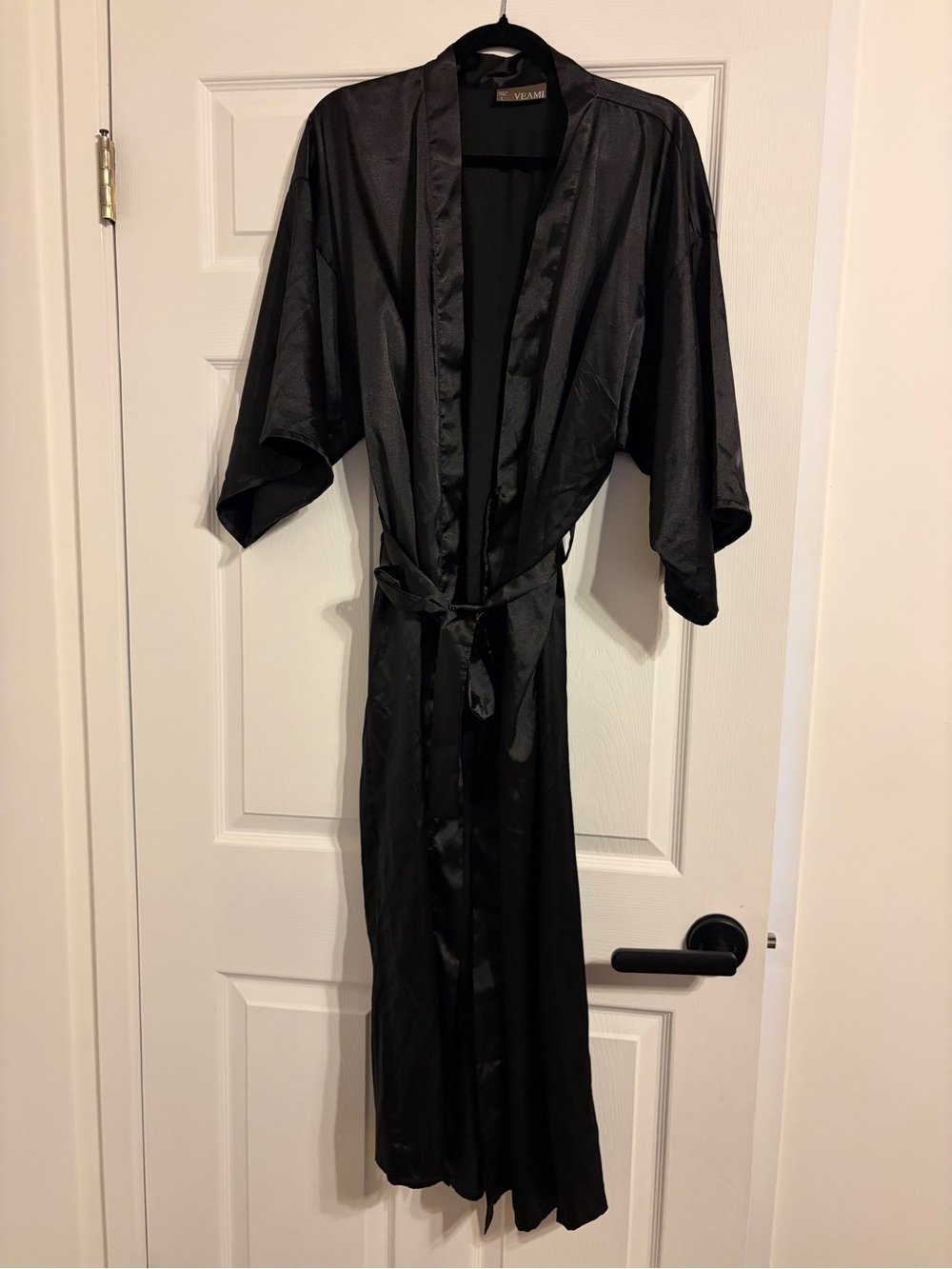 Ami Black Satin Open-Front Kimono Jacket